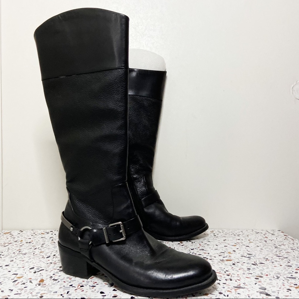 VINCE CAMUTO | Black Leather Knee High Riding Moto Boots Size 9US